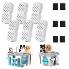 GROOKPET Dog Water Fountain Filters: 12 Dog Fountain Filters - Pet Water Fountain Filters Replacement - Including 6 Filters + 6 Sponges - Suitable for