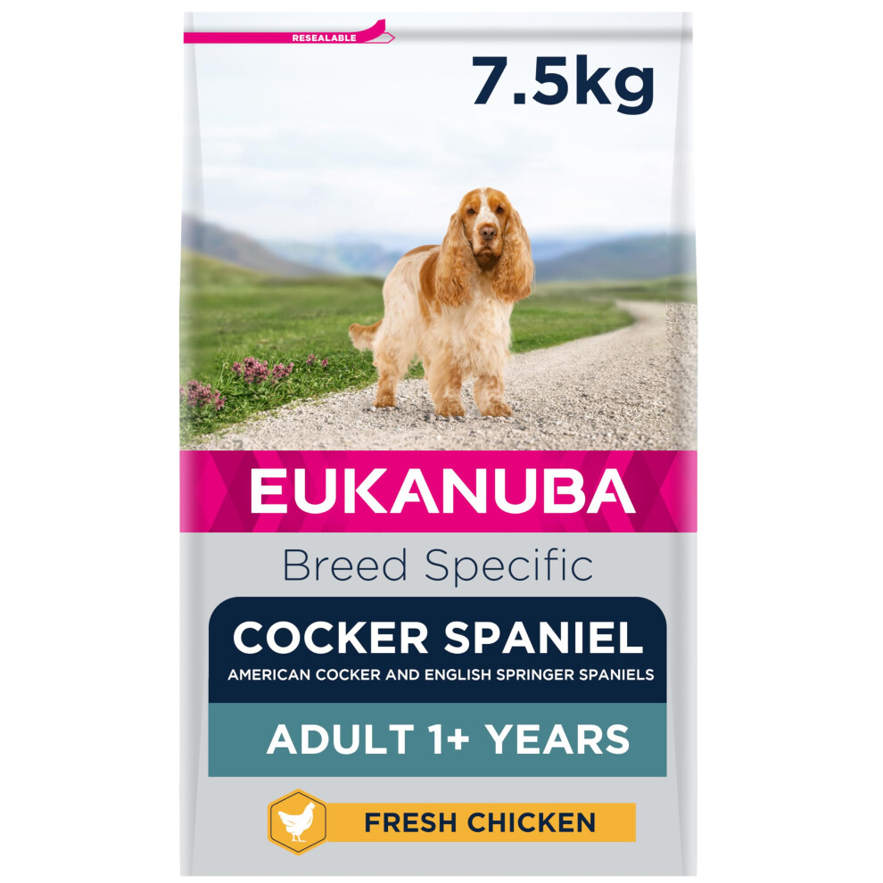 Eukanuba Complete Dry Dog Food For Adult Cocker Spaniel Breed Types With Fresh Chicken 7.5 Kg