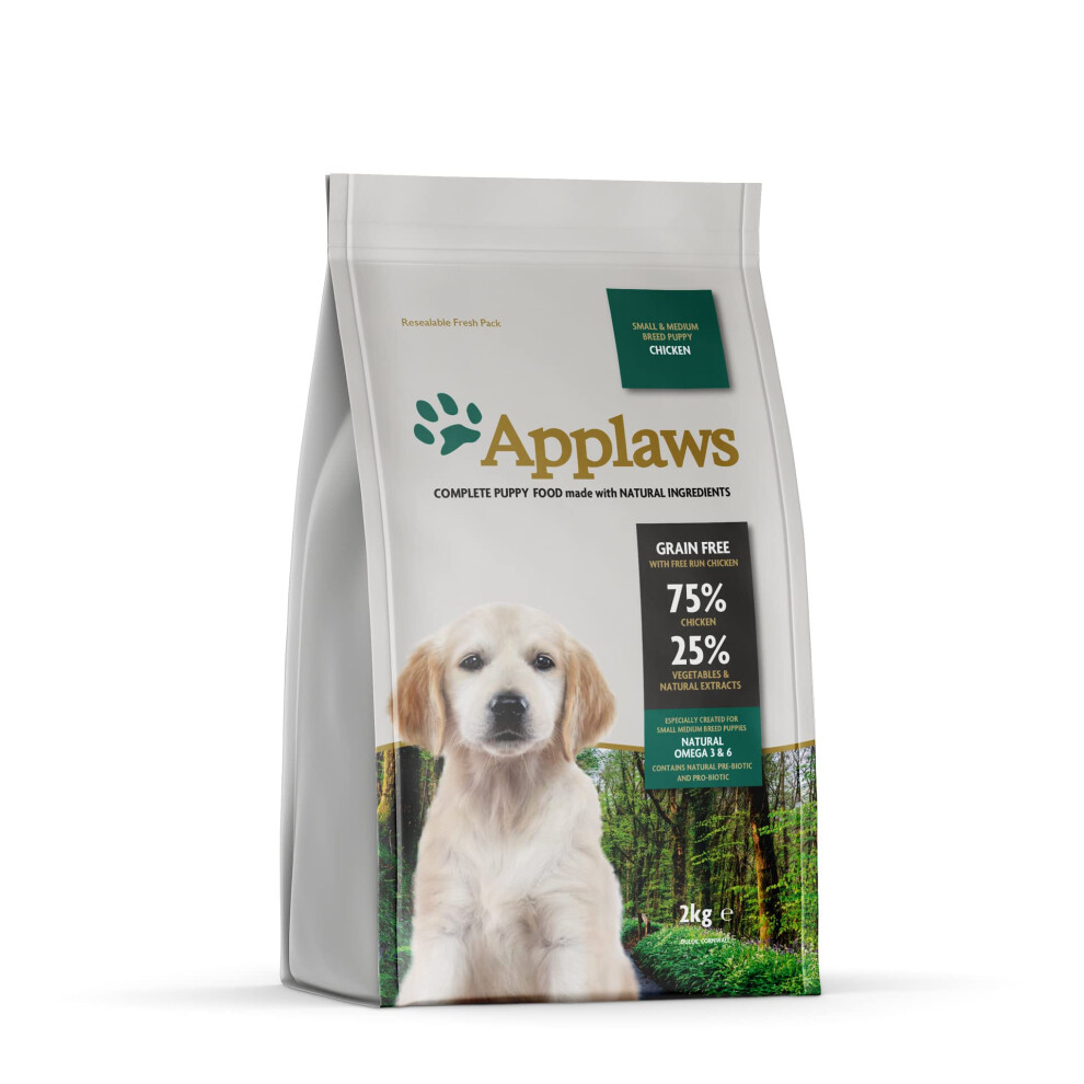 Applaws Complete And Free Dry Puppy Food, Chicken For Small And Medium Puppies 2Kg Grain
