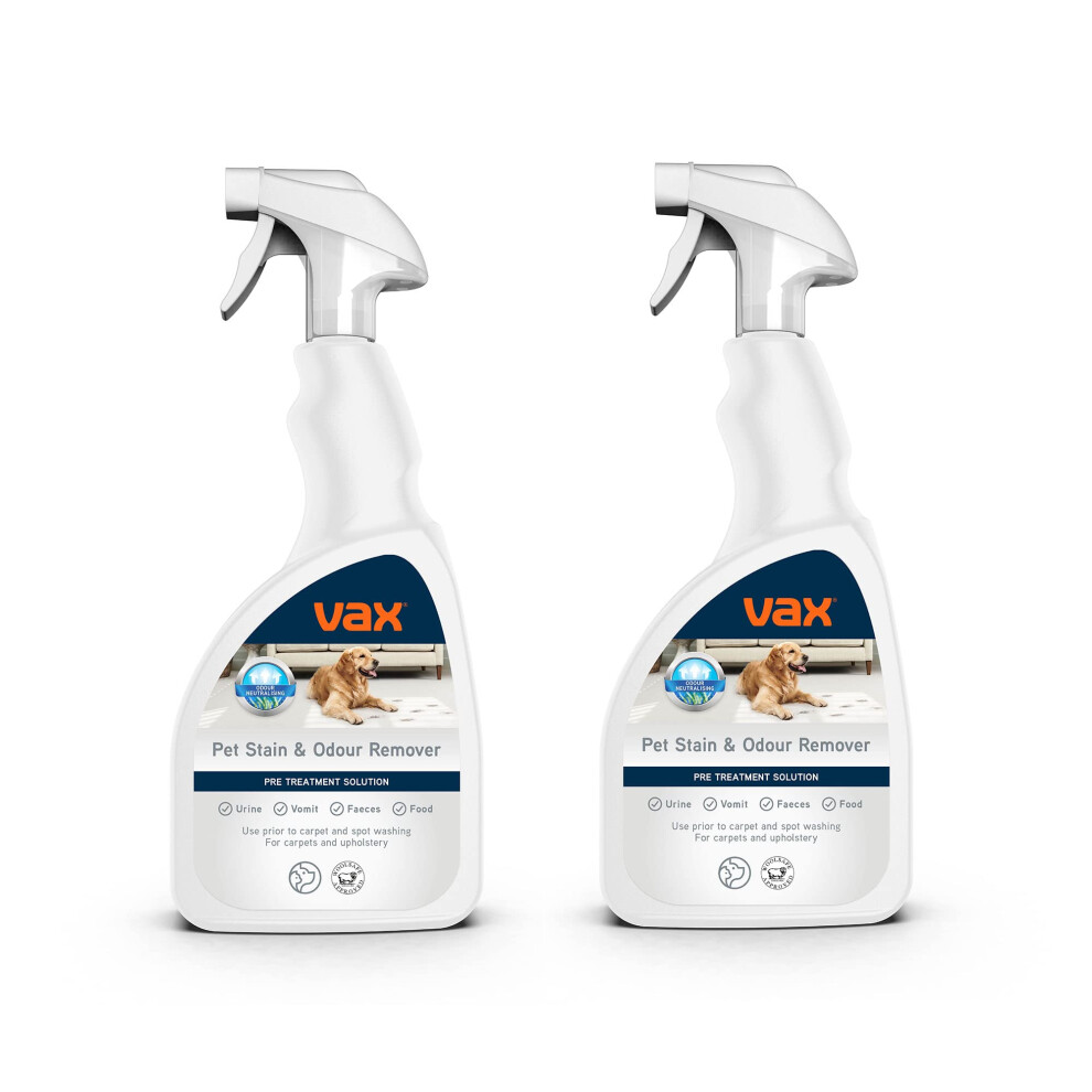 Vax Pet, Stain & Odour Remover 500Ml Trigger Twin Pack Pre Treatment Carpet Cleaner Solution,Upholstery Stain Shampoo,Fragrance Free,Formulated For
