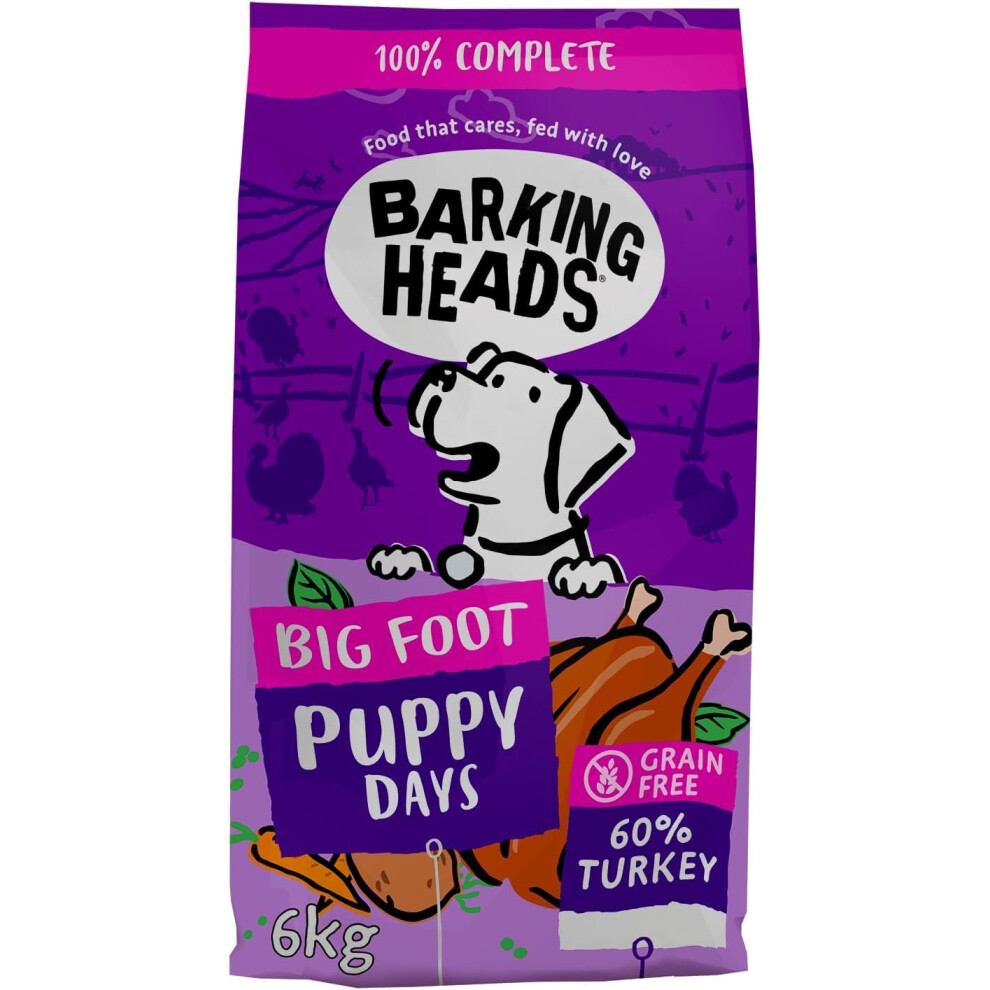 Barking Heads Complete Dry Dog Food 6Kg - Puppy Big Foot (Large Breed) Puppy Days Turkey - Natural Free Hypoallergenic For Sensitive Digestion & Grain