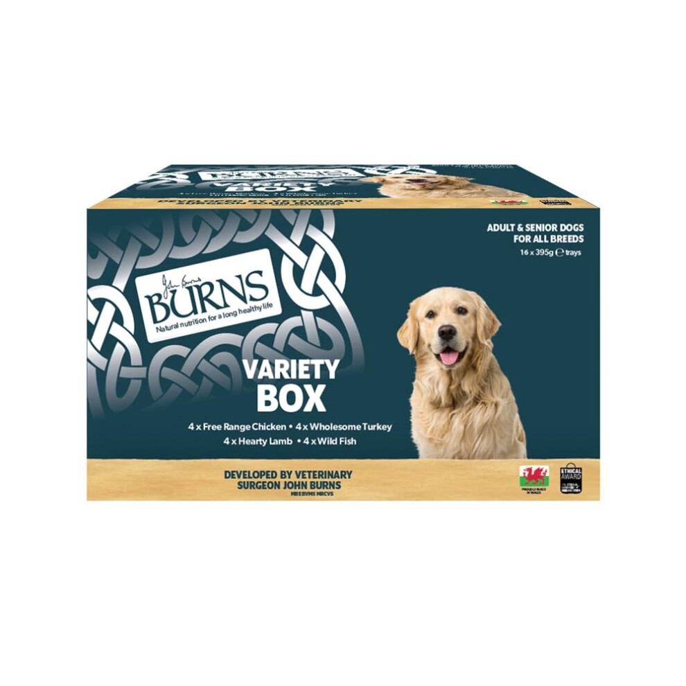 Burns Pet Nutrition Natural Wet Dog Food For Adult And Senior Dogs ? 16 X 395G Variety Box (4 X Free-Range Chicken, 4 X Hearty Lamb, 4 X Wholesome