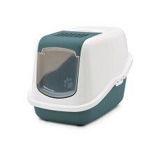 cat litter tray - Savic Nestor - green - closed - with lid - fold-down front - carbon filter - modern design - 56x39x38.5 cm