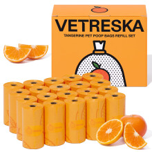 VETRESKA Extra Thick Dog Poop Bags 300 Count - 20 Orange ScentedRefill Rolls | Leak Proof Pet Waste Bags for Large Dogs, Puppy & Cat Litter |