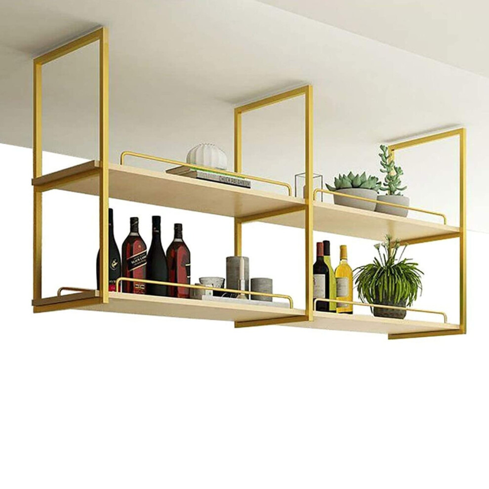 Gold Ceiling Hanging Wine Rack 2 Tier Nordic Wrought Iron Floating Shelf For Kitchen Bar Storage Decor 9070919386954