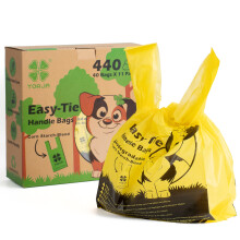 YORJA Tie Handles Dog Poo Bags, 440 Pet Poop Bags, Thick and Strong 100% Leak-Proof Biodegradable Waste Bags (Yellow)