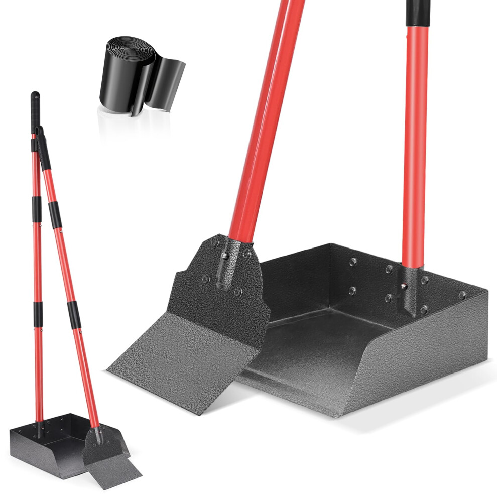 Cjymmfan Dog Pooper Scooper Tray And Shovel Kit, Dog Poop Scooper With Adjustable Metal Long Handle, Portable Dog Poop Picker Upper With 10 Waste Bag