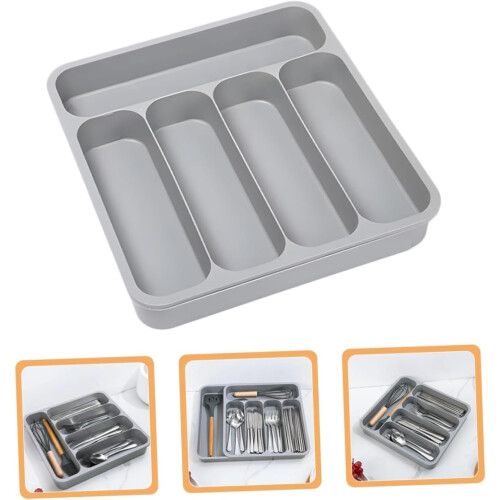 Expandable Silverware Drawer Organizer with MultiCompartment Layout for Kitchen Utensil Storage Tray Grey 2