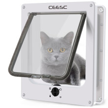 CEESC Cat Flap for Interior/Exterior Door, Weatherproof, Rotary 4 Way Locking Pet Door for Cats & Dogs, Upgraded Version (White, Large)