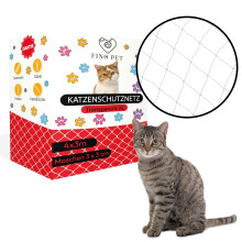 FinoPet Cat Net for Balcony, 4 x 3 m, Transparent, Includes Mounting Material, Cat Protection Net, Safety Net, Balcony Net for Cats, Cat Net for