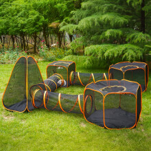 DiDiBirDi Foldable Cat Enclosure - Portable Outdoor Cat Playpen with Mesh Tent and Three Tunnels (7 in 1)