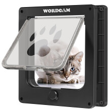 Wordcam Large Cat Door(Outer Size 10.7'' x 9.5''), Robust Cat Door for Interior Exterior Doors, 4 Way Lockable Cat Flap Door, Pet Door for Cats Kitty