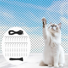 Aurobest 4 x 3m Balcony Cat Net with 15m Fixing Rope, Cat Anti-Fall Safety Net Set, Steel Wire Reinforced Pets Netting, Cats Protection Netting for