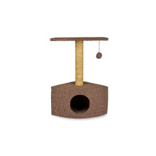 Petface Corner Cat Scratcher with Hide Box and Ball Toy, Brown, 30L x 49W x 40H cm