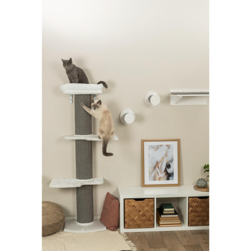 Trixie TRIXIE Acadia Gray/White Designer Wall Mounted Cat Tower, with Oversized Scratching Post, Three Platforms, Removable Bed, Brackets Included, 2