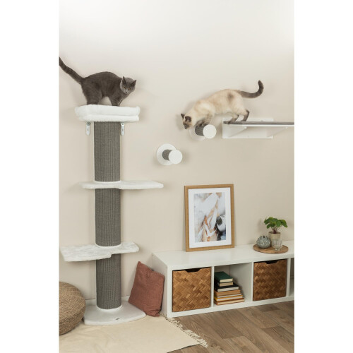 Trixie TRIXIE Acadia Gray/White Designer Wall Mounted Cat Tower, with Oversized Scratching Post, Three Platforms, Removable Bed, Brackets Included, 1
