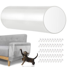 Lewondr Anti-Scratch Cat Deterrent Tape, 15.74x118 inches Transparent Clear Furniture Protector, Single Side Cat Scratch Training Tape with 50 Pins