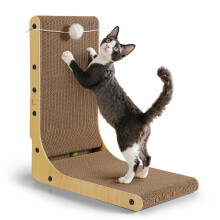 Gimars Thickened L Shape 47cm Cardboard Cat Scratcher with Mint Ball, Large Cat Scratching Board Wall Mounted, Cat Scratch Pad Toys for Protecting