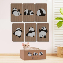 AUSCAT 7PCS Cardboard Cat Wall Scratcher, 7 Scratching Boards with Box, Wall Mounted Pads for Indoor Cats, Furniture Protector, Panda Pattern