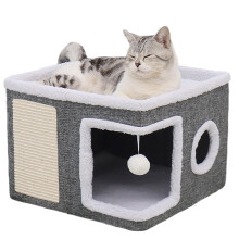 Cat Cave Foldable Cat House Cats Beds with Scratch Pad Kitty Hideaway for Indoor Cozy Plush Kittens Condos Cute Modern Kitten Condo for Kitten Cats