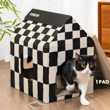 Conlun Cardboard Cat House with Scratching Board & Catnip, Cat Play Scratch House for Indoor Hideaway Furniture, Heavy Duty Sturdy Cardboard