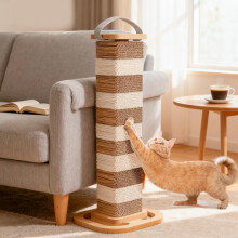 CheerPals Cardboard Cat Scratching Post 4-Way Rotation, 5-Layer Corrugated Cardboard Cat Scratcher, Replaceable Scratch Post to Protect Sofa, 62cm