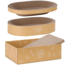 FUKUMARU 3PCS Cardboard Cat Scratcher Bed, Durable Oval Cat Scratch Bed Pads, Round Cats Scratching Board with Large Kitten Scratcher Box for Indoor