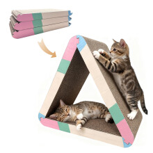 JUNGLE WELL Triangle Cat Scratcher Board, 3-Pack Reversible Cardboard Scratch Pads Forming Stable Tri-Shape, Heavy-Duty Corrugated Scratcher for