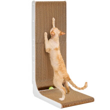 EHEYCIGA L Shape Vertical Cat Scratcher, 81cm High Cat Scratching Board for Indoor Cats, Protecting Furniture Scratch Pad With Ball Toy, White
