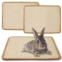 JanYoo 2pcs Rabbit Scratcher Mat Natural Sisal Bunny Scratch Pads Scratching Rug Bunny Resting Mats for Cages, Guinea Pig Claws and Teeth Care Bedding