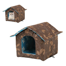 Puniama Outdoor Waterproof Cat House & Dog Shelter, Foldable Pet Villa for Garden, Weatherproof Insulated Bed for Feral Cats and Small Dogs (brown)