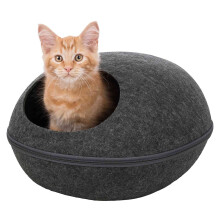 TRIXIE Liva Cat Cave ? cosy cat cave made of breathable felt in anthracite ? round cat-bed with plush cushion, removable cover ? 40 ? 24 ? 47 cm ?