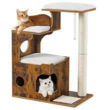 Feandrea 86 cm Cat Tree, Medium Cat Tower with 3 Beds and Cave, Cat Condo Made of MDF with Wood Veneer, Sisal Post and Washable Faux Fur, Vintage,