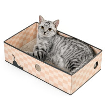 Conlun Cat Scratching Board with Box, Large Scratcher Box,Heavy-Duty Double-Sided Cardboard Scratch Pad,Interactive Holes & Mess-Free Bed Lounge for