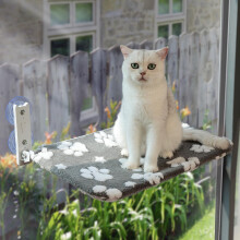 Yaning Cat Window Perch, Foldable Cat Window Hammock with Cute 3D Textured Paw Cover and Strong Suction Cups, Cordless Window Seat Bed for Indoor Cats