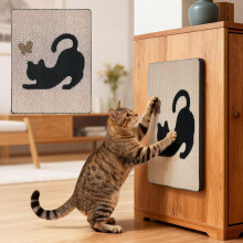 Ownpets Wall-Mounted Cat Scratcher-Cute Design, 44cm x 34cm, Cat Wall Scratch Mat Adhesive Scratch Furniture Protector Pad for Floor, Glass, Wood, and