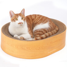 FUKUMARU Cat Scratcher Cardboard Lounge Bed, 2-in-1 Cat Scratch Pad, Oval Cats Scratching Board Indoor, Durable Modern Kitty Scratcher Bowl, Cats