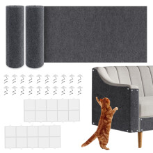 PuraRise 2PCS Cat Scratch Furniture Protector Mat DIY Self-Adhesive,39.3?X 15.8??Includes Nano Adhesive and Fixing Nails (Gray)?for Sofa, Walls,