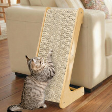 PETKARAY L-Shaped Dual-Use Sisal Cat Scratcher, 64 cm Tall Natural Sisal Cat Scratching Post, L-Shaped Pet Furniture Protector with Catnip, Chevron
