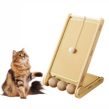 Cat Scratching Board, 60cm Foldable L-Shaped Climbing Sisal Cat Scratcher with 3 Scratching Balls for All Cats Sharpening Claws and Protect Furniture