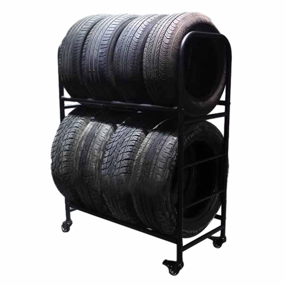 Heavy Duty Tire Storage Rack 112Cm Width, Rolling Metal Stand For 4/8 Tires, Garage Organizer Shelving 9070919387470