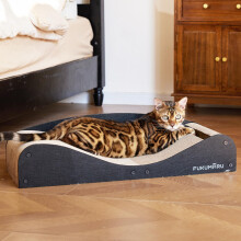 FUKUMARU Cardboard Cat Scratcher Bed, Extra Long 74 cm Cat Scratch Bed Couch Indoor, Natural Felt Multifunctional Cats Scratching Lounger, Horizontal