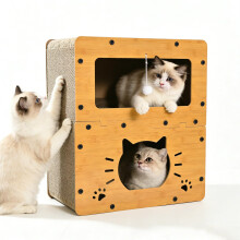 2-Floor Cat Scratcher House?Scratching Board, Hanging Ball Toy, Large Space Cat Bed Furniture for Multi Cats?Durable Board Entertain Feline Friends