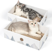 Conlun Cat Scratching Board with Box, Large Cat Scratcher Box, Heavy-Duty Cardboard Scratch Pad, Interactive Holes & Mess-Free Bed Lounge for Indoor