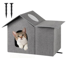 Outdoor Cat House Weatherproof for Winter, Large Feral Cat Shelter with Door & Soft Mat, Foldable Waterproof Outdoor Cats Houses for Stray Cats &