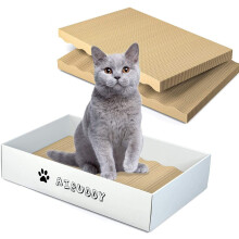 Aibuddy Cat Scratcher, 3PCS Cat Scratching Pads Lounge Bed Reversible Cardboard?with Organic Catnip [ Home Clean Design with Scratcher Box ]