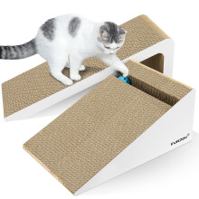 Furjoy Cat Scratcher, Incline 2-in-1 Cat Scratching Pad, Corrugated Lounge Sofa with Bell Ball Toy & Catnip [ Multiple Scratching Angles, 50 x 24 x 20
