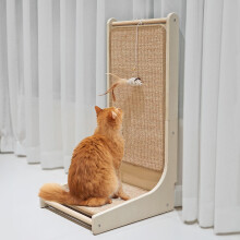PETKARAY Cat Scratcher, Sisal Scratch Pad, L Shape Cat Scratching Board for Indoor Cats, Floor Mounted Scratcher with Mouse Toy Catnip