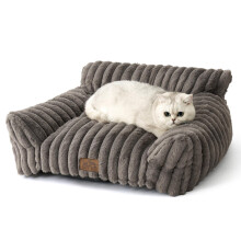 COZY KISS Orthopedic Dog Sofa Bed for Small Dogs 65x44x30 cm - Large Cat Beds for Indoor Cats, Washable Pet Couch with Head and Neck Support, Faux Fur