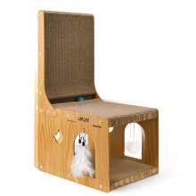 LIFLIX Double-layer L-shaped Cat Scratching Board, Cat Scratching Post with Toys, Cardboard Scratcher & Hideaway for Indoor Cats to Scratch, Rest and
